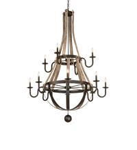  230170 - 56" Wide Barrel Stave Madera 12 Light Two Tier Chandelier