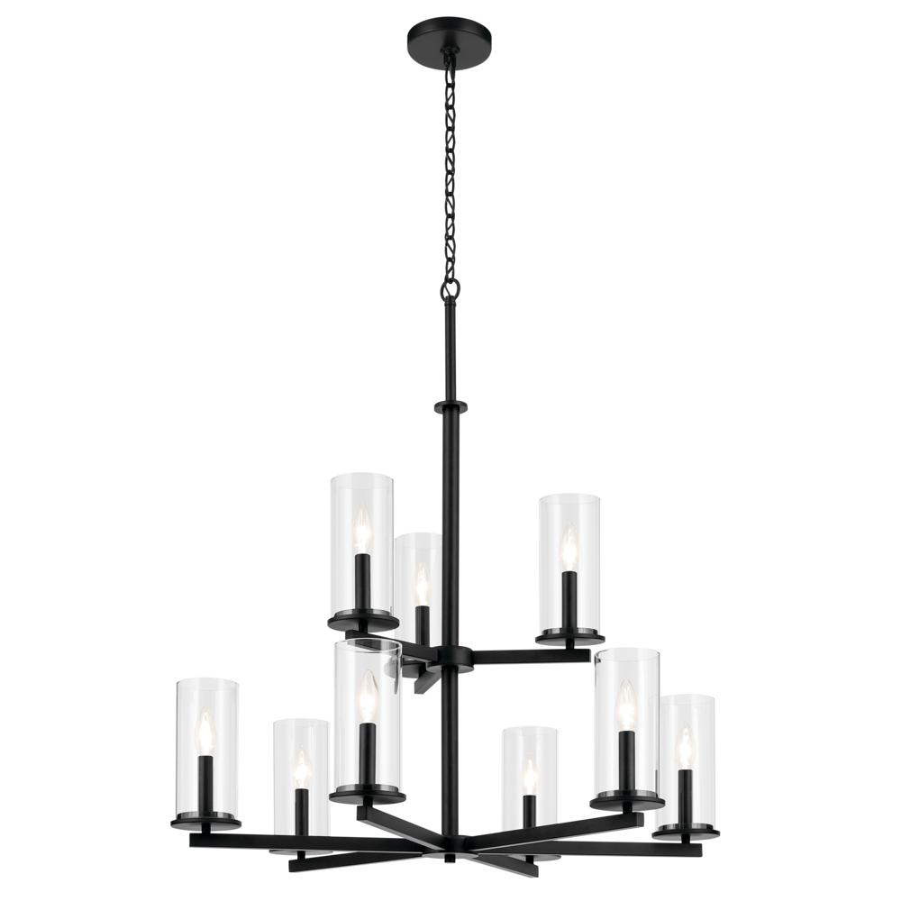 Crosby 32.5" 9-Light 2-Tier Chandelier with Clear Glass in Black