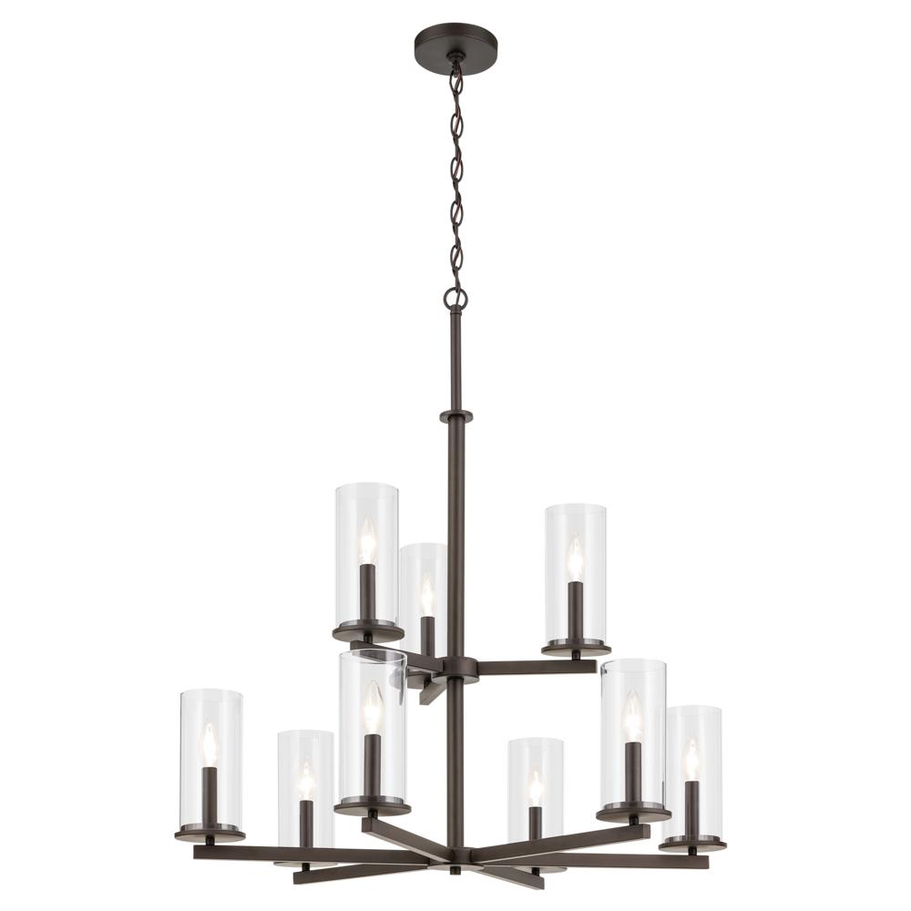 Crosby 32.5" 9-Light 2-Tier Chandelier with Clear Glass in Olde Bronze