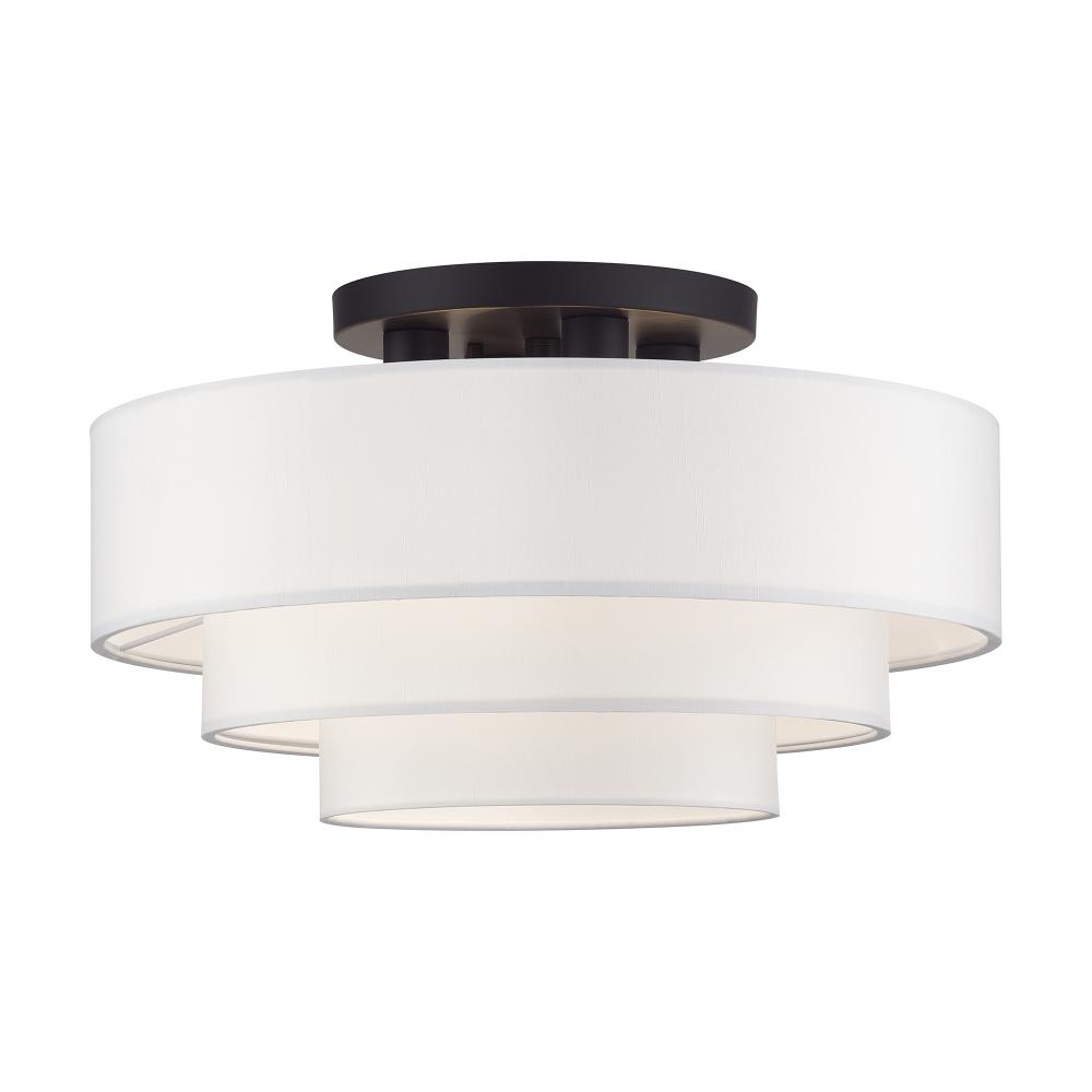 4 Light Bronze Extra Large Semi-Flush with Hand Crafted Off-White Color Fabric Hardback Shades