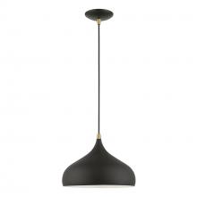  41172-14 - 1 Light Textured Black with Antique Brass Accents Pendant