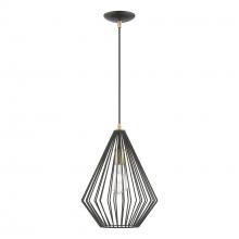  41325-14 - 1 Light Textured Black with Antique Brass Accents Pendant