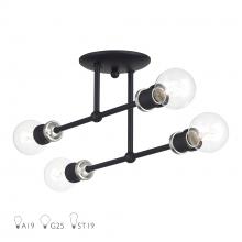 Livex Lighting 47176-04 - 4 Light Black Large Semi-Flush with Brushed Nickel Accents