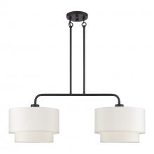Livex Lighting 50302-07 - 2 Light Bronze Large Linear Chandelier with Hand Crafted Off-White Color Fabric Hardback Shades