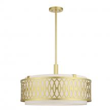Livex Lighting 53435-33 - 5 Light Soft Gold Pendant Chandelier with Hand Crafted Oatmeal Color Fabric Hardback Shade