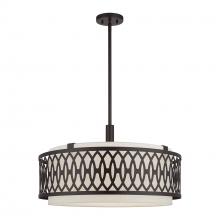 Livex Lighting 53435-92 - 5 Light English Bronze Pendant Chandelier with Hand Crafted Oatmeal Color Fabric Hardback Shade