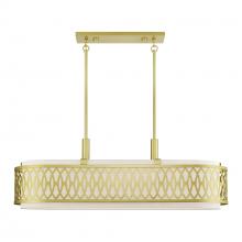 Livex Lighting 53437-33 - 6 Light Soft Gold Large Linear Chandelier with Hand Crafted Oatmeal Color Fabric Hardback Shade