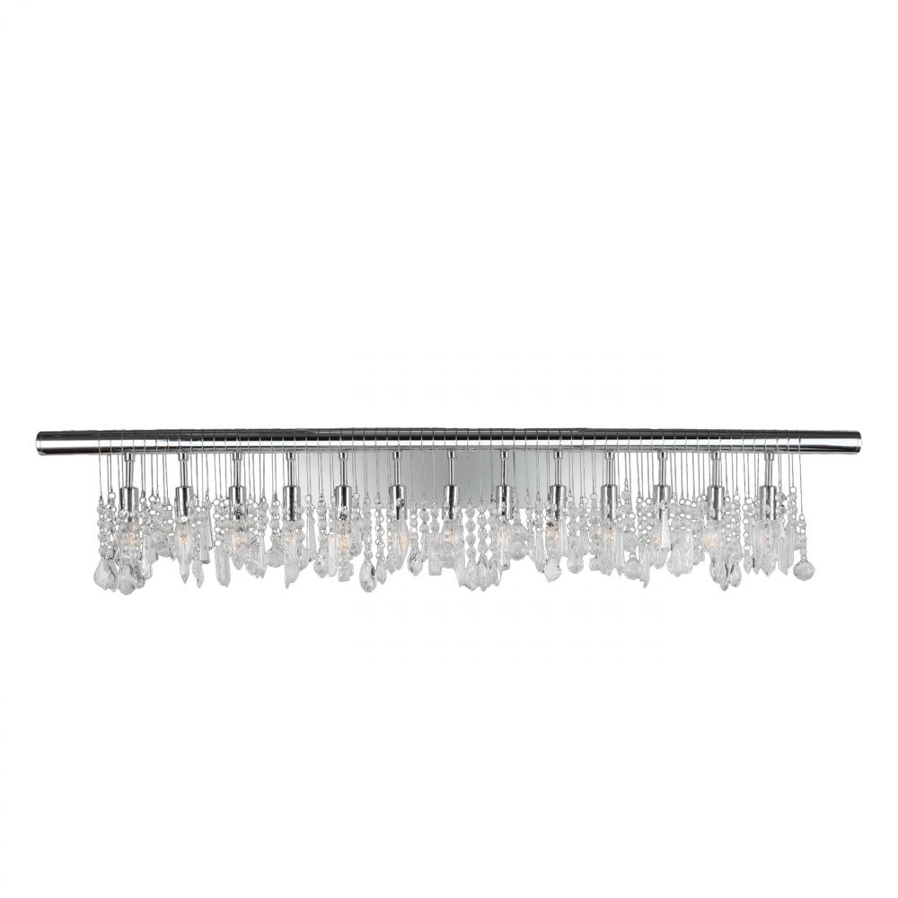 Nadia 13-Light Chrome Finish and Clear Crystal Vanity Wall Linear Sconce Light 48 in. W x 10 in. H