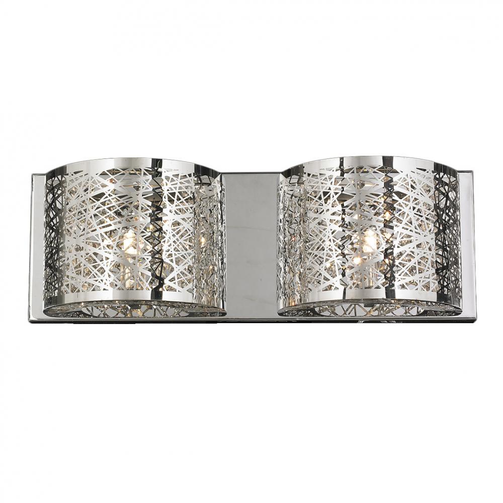 Aramis 2-Light Chrome Finish and Clear Crystal Wall Sconce Light 20 in. W x 7 in. H Large