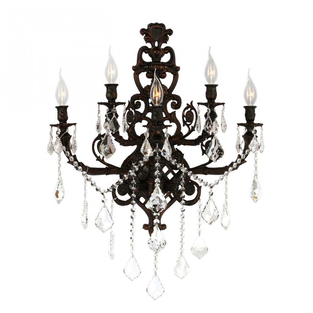 Versailles 5-Light dark Bronze Finish Crystal Wall Sconce Light 19 in. W x 32 in. H Large Two 2 Tier