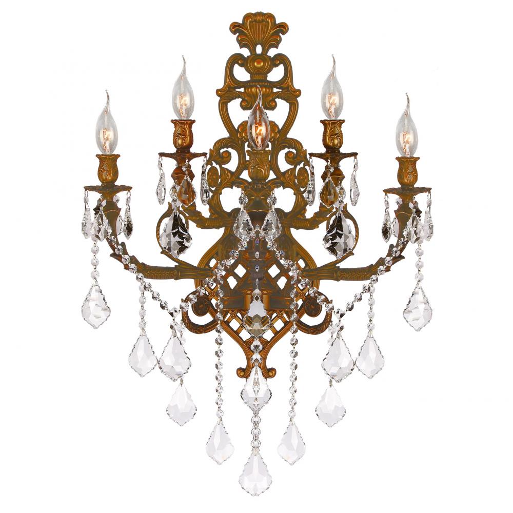Versailles 5-Light French Gold Finish Crystal Wall Sconce Light 19 in. W x 32 in. H Large Two 2 Tier