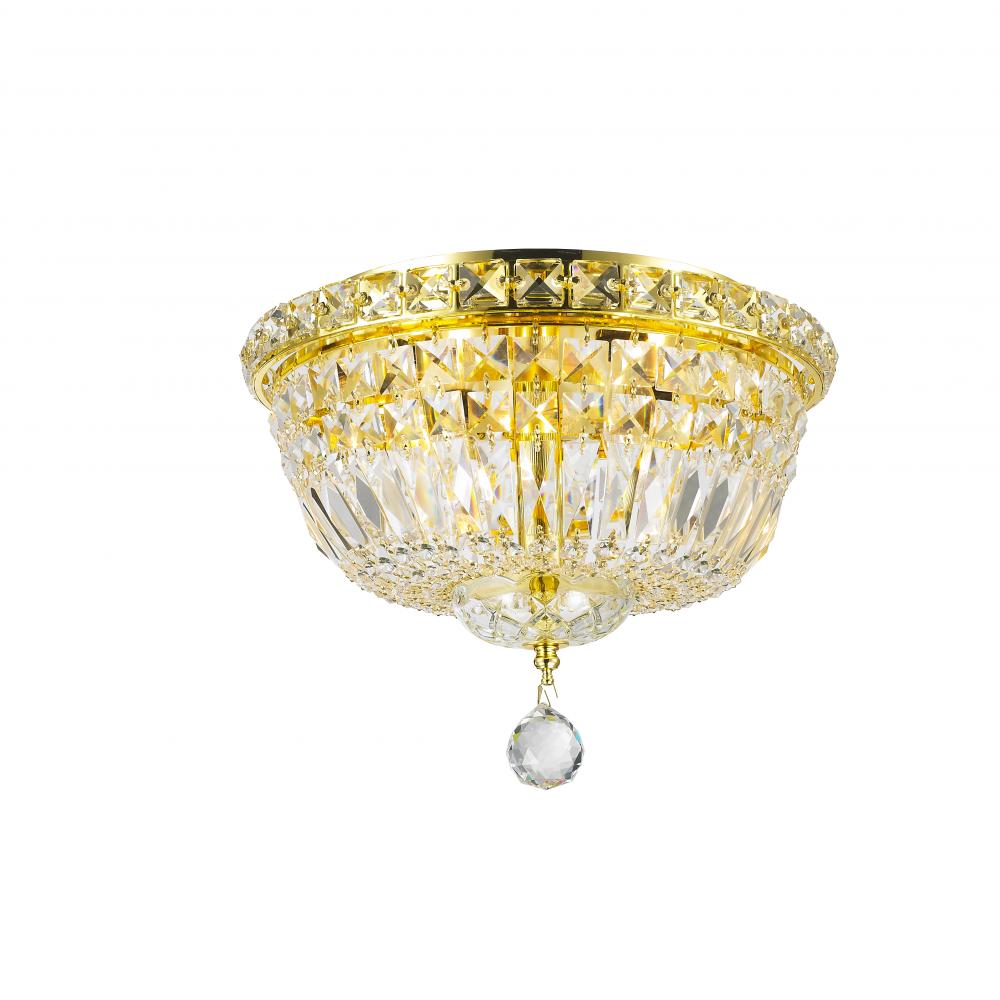 Empire 4-Light Gold Finish and Clear Crystal Flush Mount Ceiling Light 12 in. Dia x 9 in. H Round Sm