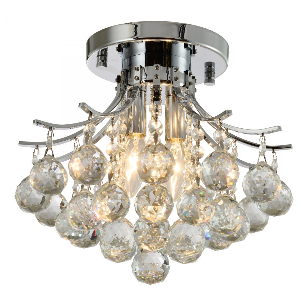 Empire 2-Light Chrome Finish and Clear Crystal Flush Mount Ceiling Light 12 in. Dia x 12 in. H Round