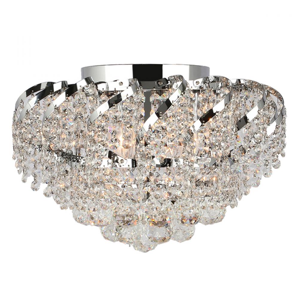 Empire 6-Light Chrome Finish and Clear Crystal Flush Mount Ceiling Light 16 in. Dia x 9 in. H Round