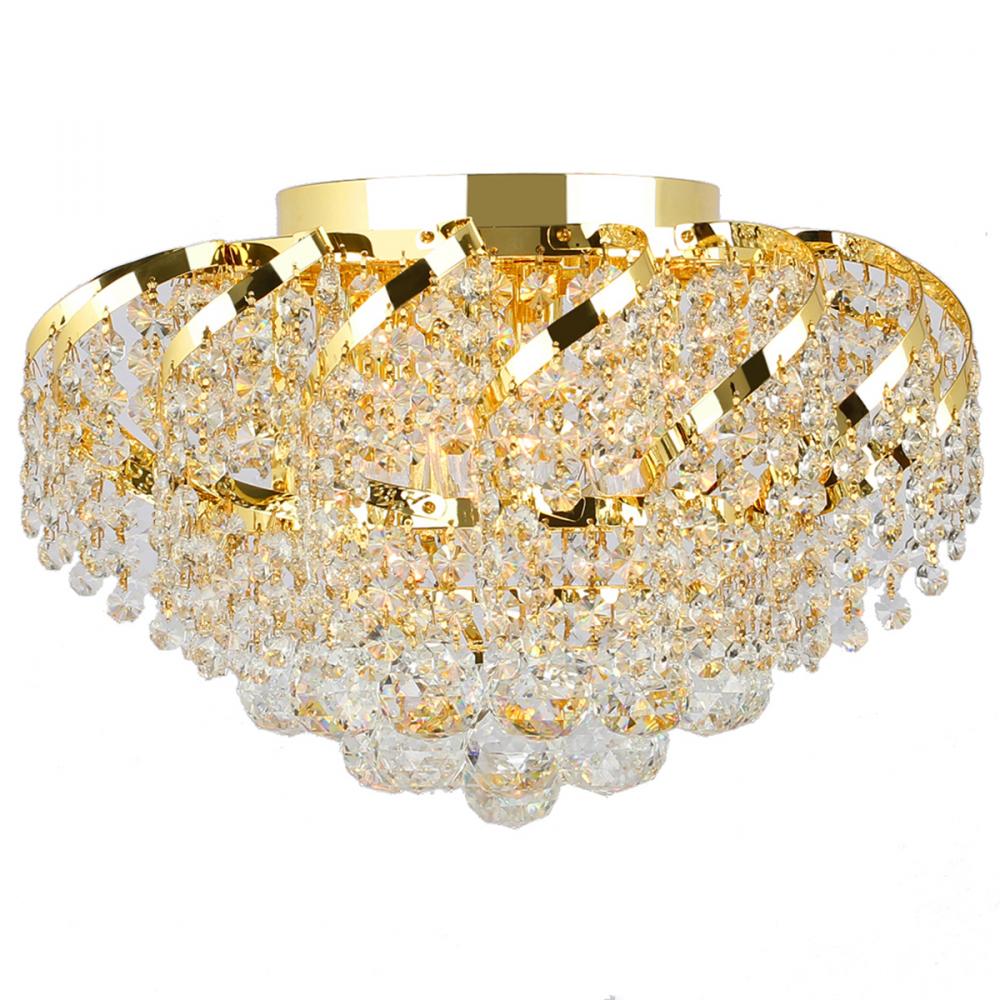 Empire 6-Light Gold Finish and Clear Crystal Flush Mount Ceiling Light 16 in. Dia x 9 in. H Round Me