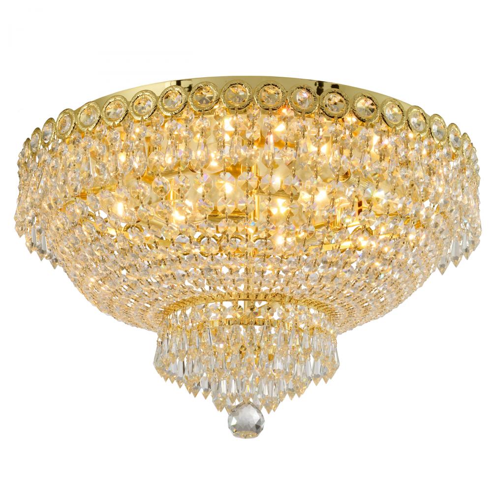 Empire Collection 6 Light Gold Finish and Clear Crystal Flush Mount Ceiling Light 20" d x 12"
