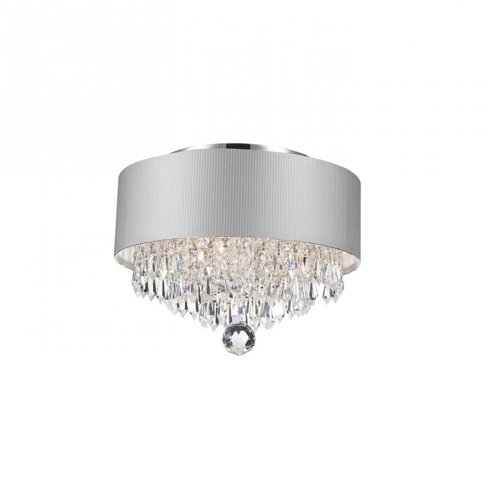 Gatsby 3-Light Chrome Finish Crystal Flush Mount with White Acrylic drum Shade 12 in. Dia x 9 in. H 