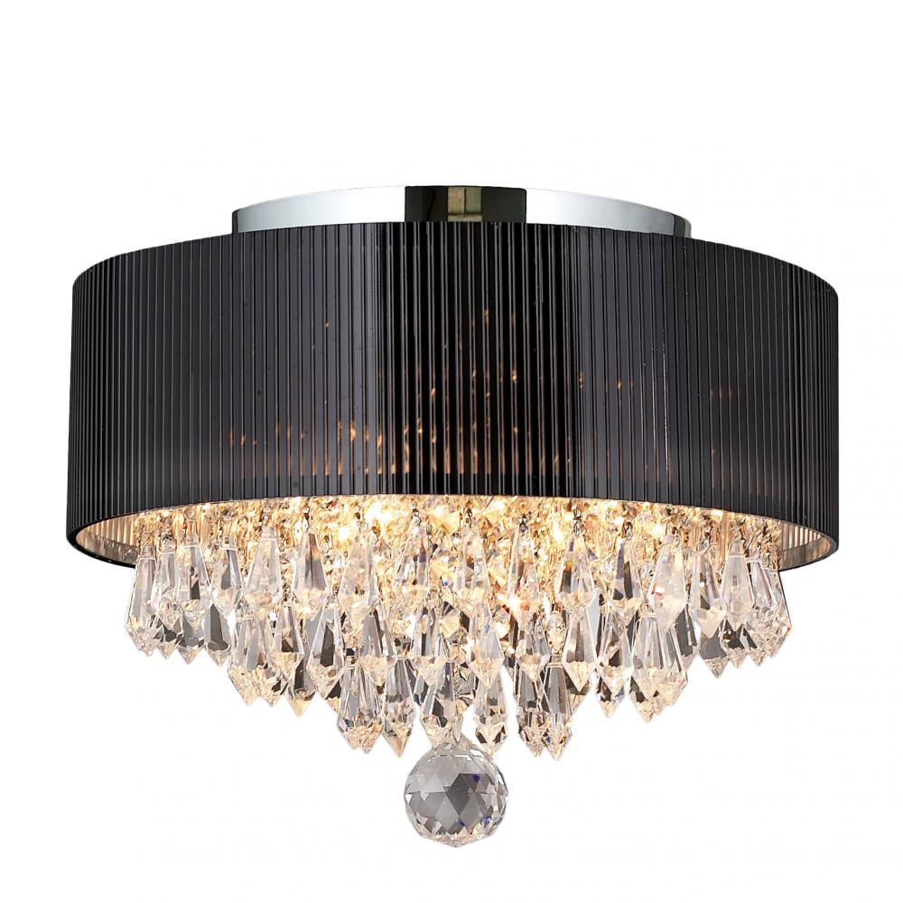 Gatsby 3-Light Chrome Finish Crystal Flush Mount with Black Acrylic drum Shade 12 in. Dia x 9 in. H