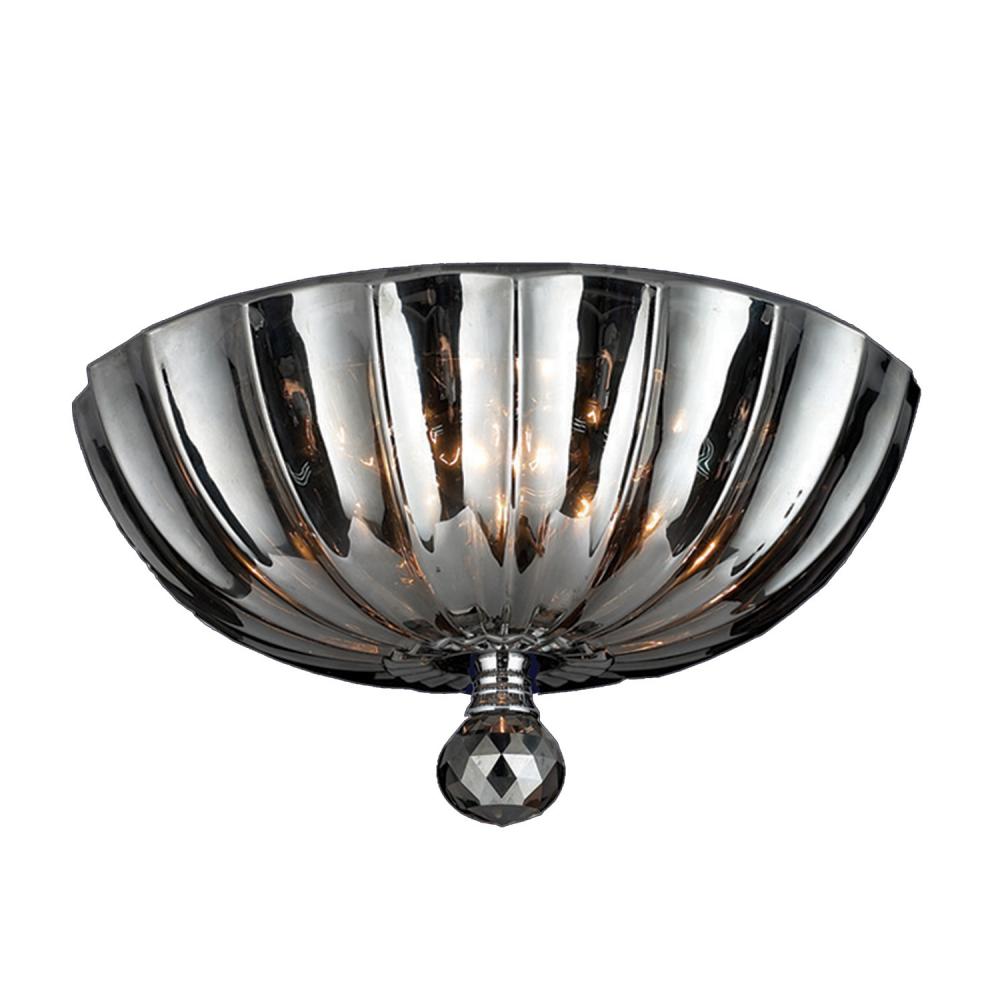 Mansfield 3-Light Chrome Finish and Smoke Crystal Bowl Flush Mount Ceiling Light 12 in. Small