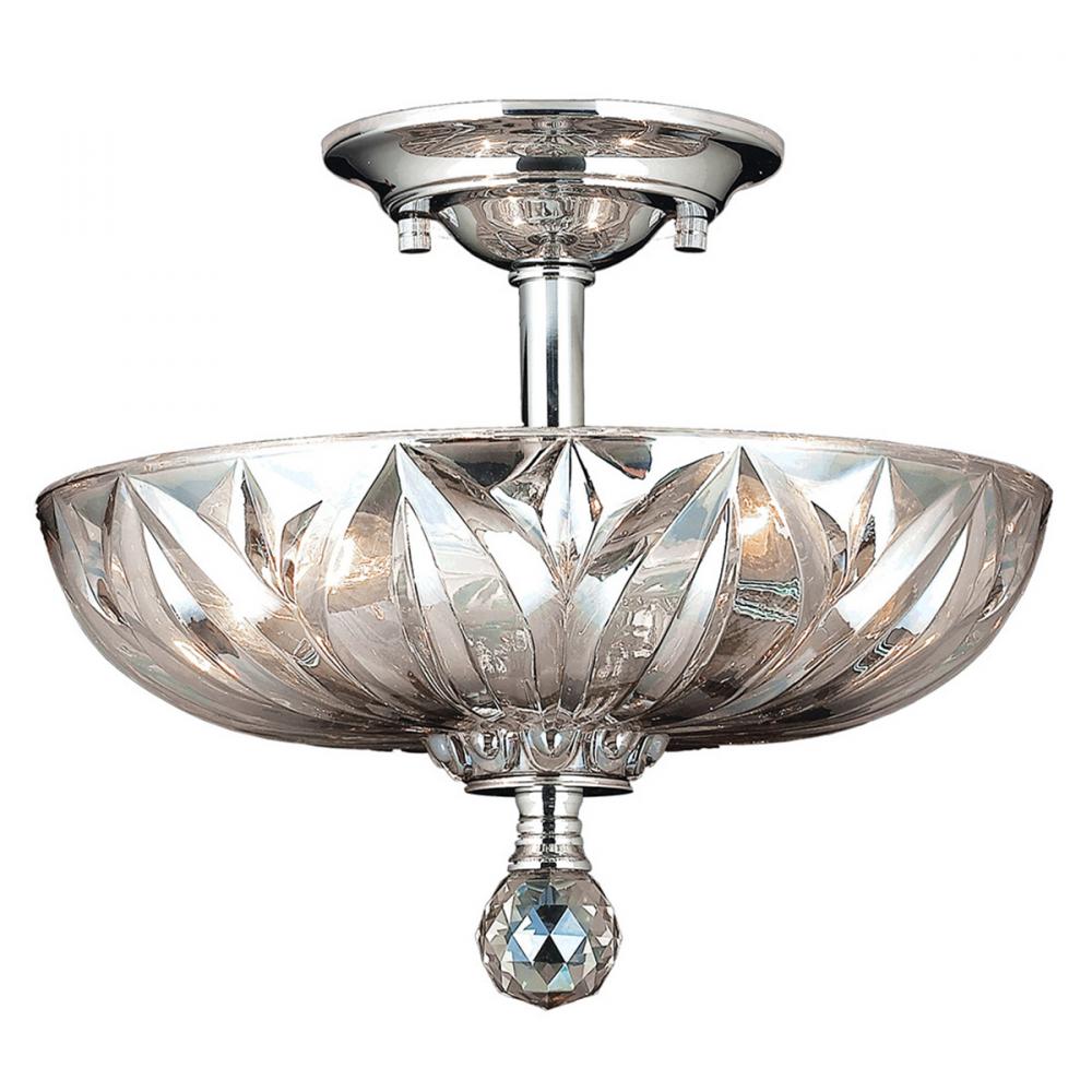 Mansfield 3-Light Chrome Finish and Clear Crystal Bowl Semi Flush Mount Ceiling Light 12 in. Small