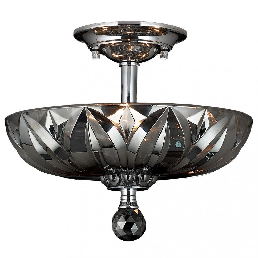 Mansfield 3-Light Chrome Finish and Smoke Crystal Bowl Semi Flush Mount Ceiling Light 12 in. Small