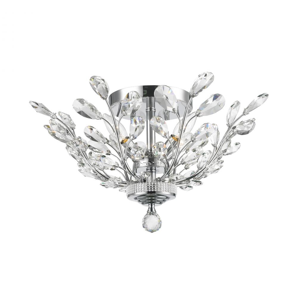 Aspen 4-Light Chrome Finish and Clear Crystal Floral Semi-Flush Mount Ceiling Light 20 in. Dia x 11