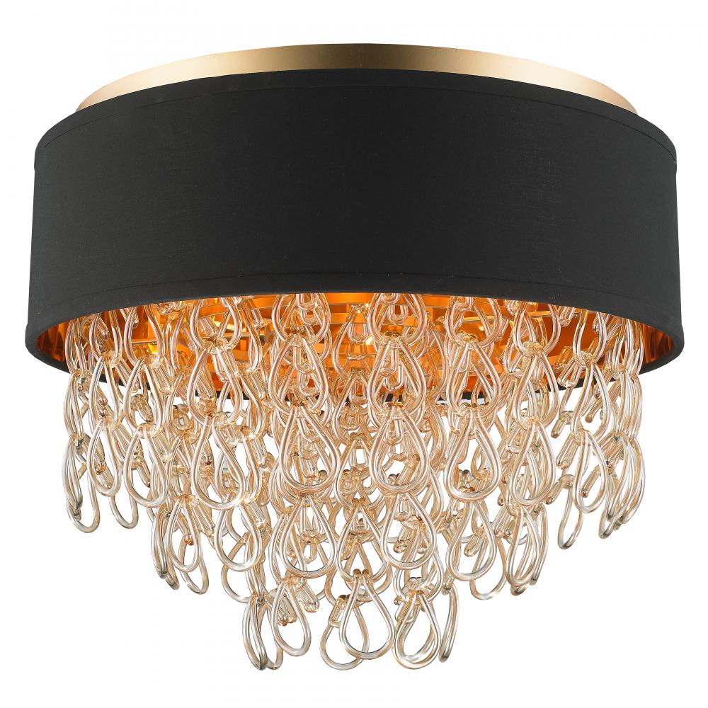 Halo Collection 6 Light Matte Gold Finish and Golden Teak Crystal with Black Drum Shade Flush Mount