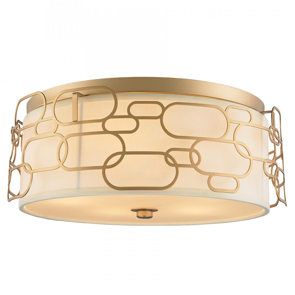 Montauk 5-Light Matte Gold Finish with Ivory Linen Shade Flush Mount 20 in. Dia x 7 in. H Large