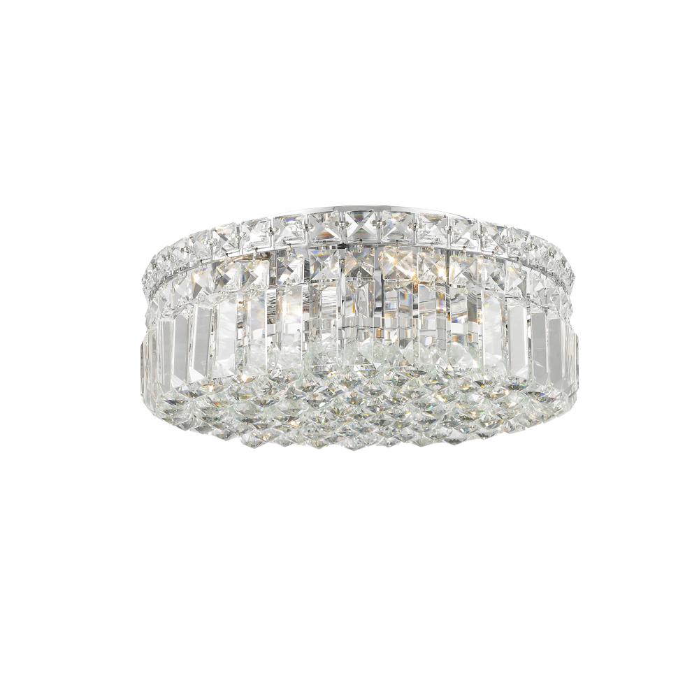 Cascade 4-Light Chrome Finish and Clear Crystal Flush Mount Ceiling Light 14 in. Dia x 5.5 in. H Rou