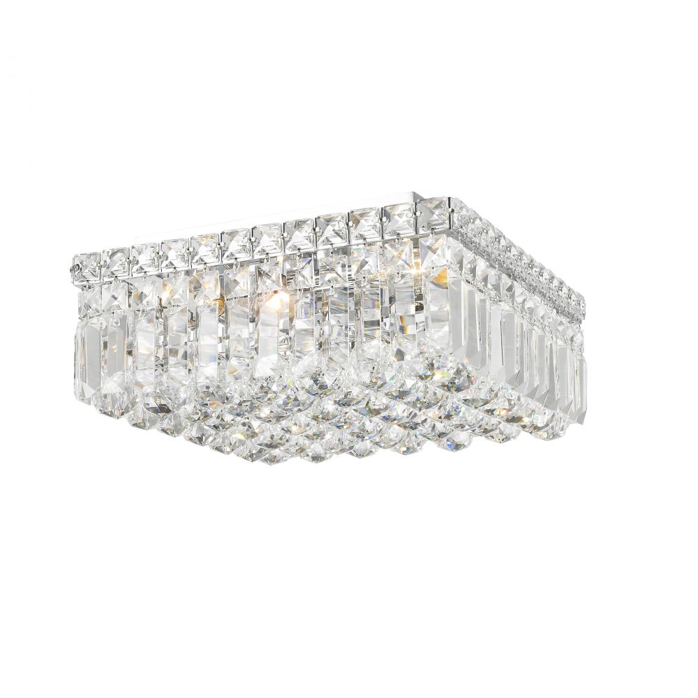 Cascade 4-Light Chrome Finish and Clear Crystal Flush Mount Ceiling Light 12 in. L x 12 in. W x 5.5 
