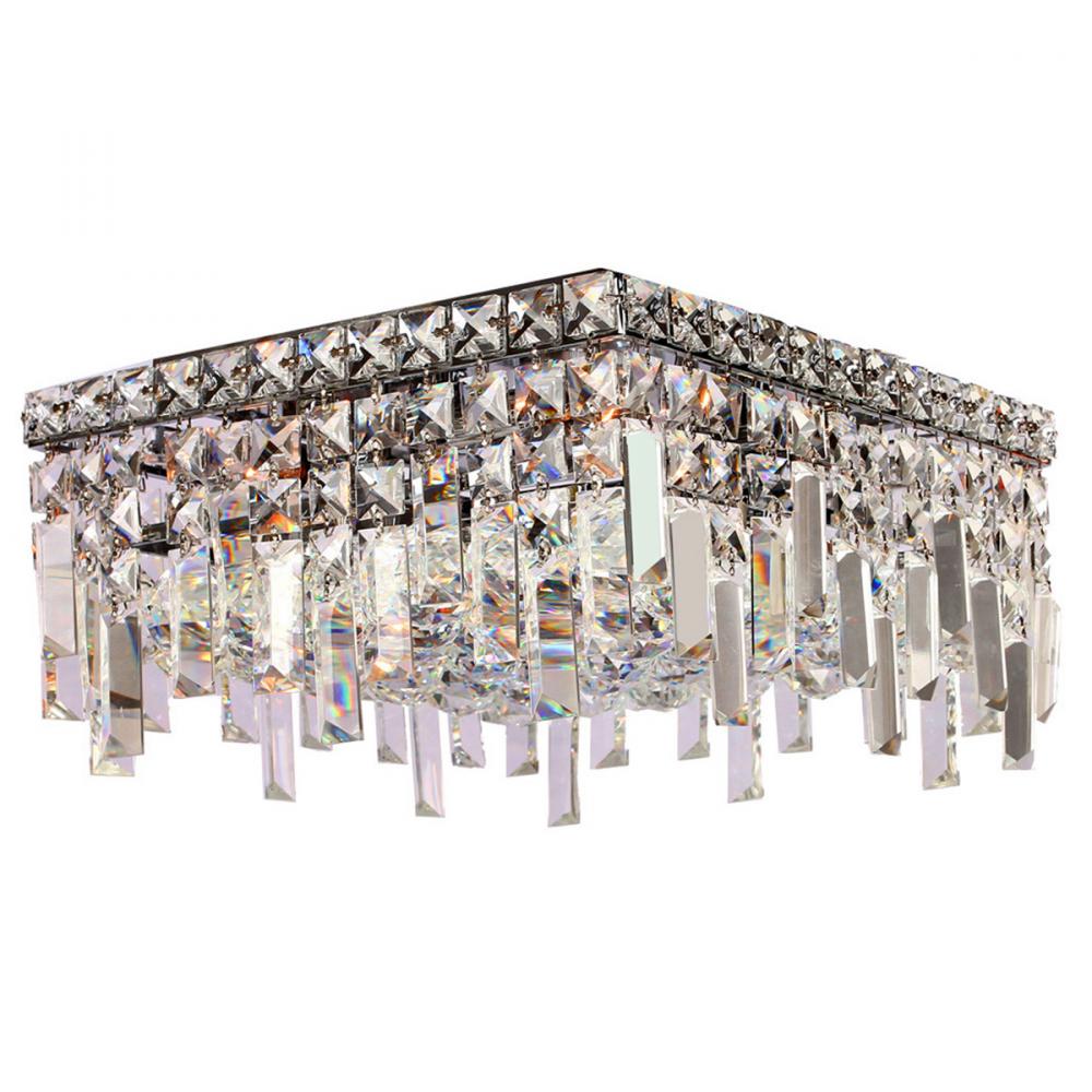 Cascade 4-Light Chrome Finish and Clear Crystal Flush Mount Ceiling Light 12 in. L x 12 in. W x 7.5 