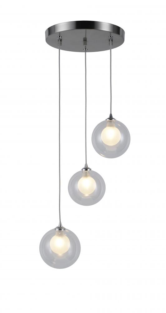 Moulin 3-Light Matte Nickel Finish Halogen / LEd Clear and Frosted Glass Ball Multi Light Pendant 9 
