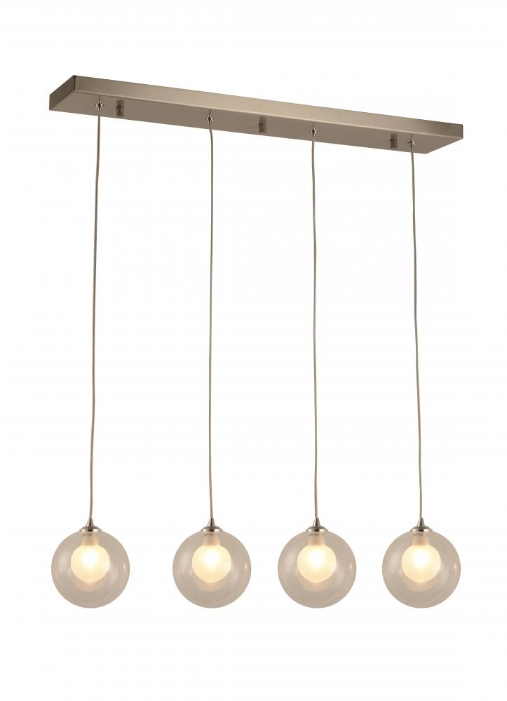 Moulin 4-Light Matte Nickel Finish Halogen / LEd Clear and Frosted Glass Ball Kitchen Island Linear 