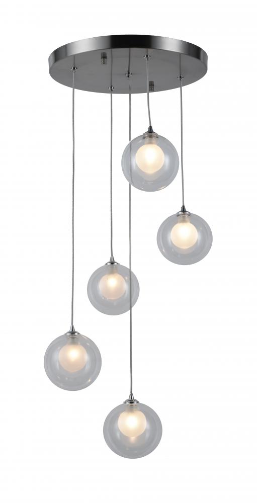 Moulin 5-Light Matte Nickel Finish Halogen / LEd Clear and Frosted Glass Ball Multi Light Pendant 14