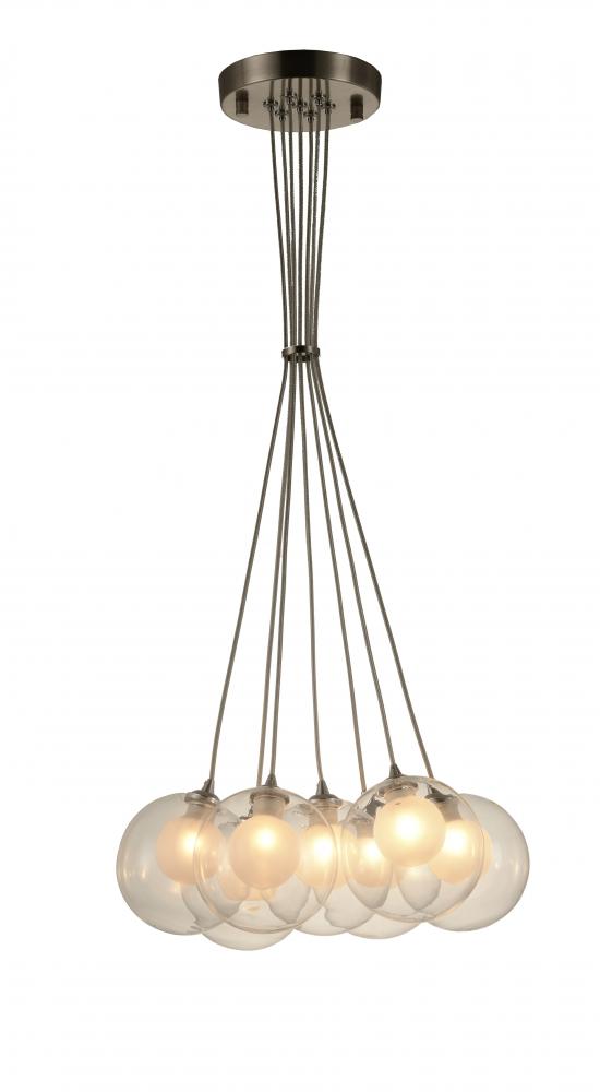 Moulin 7-Light Matte Nickel Finish Halogen / LEd Clear and Frosted Glass Ball Cluster Pendant Light 