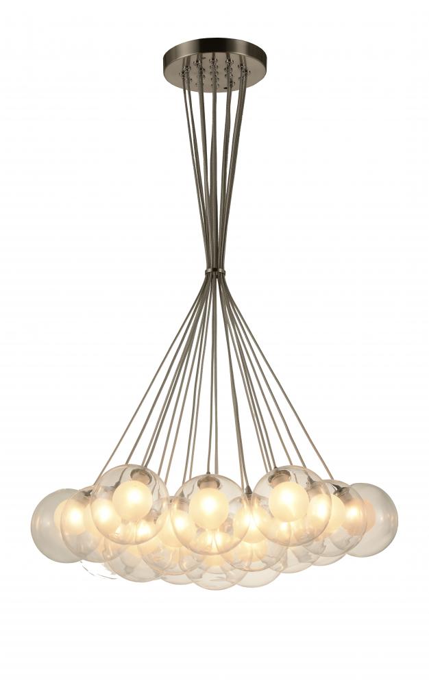 Moulin 19-Light Matte Nickel Finish Halogen / LEd Clear and Frosted Glass Ball Cluster Pendant Light
