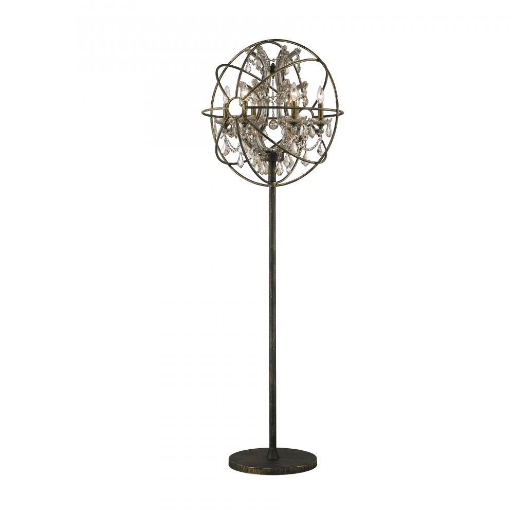 Armillary 24 in. Dia x 69 in. H  Antique Bronze Finish with Golden Teak Crystal Foucault's Orb T