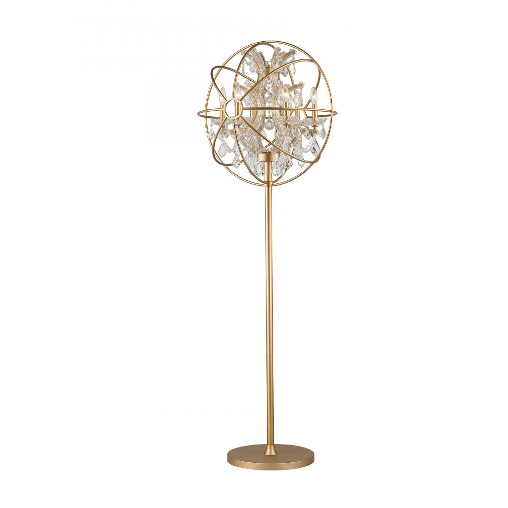 Armillary 24 in. Dia x 69 in. H  Matte Gold Finish with Clear Crystal Foucault's Orb Table Lamp 