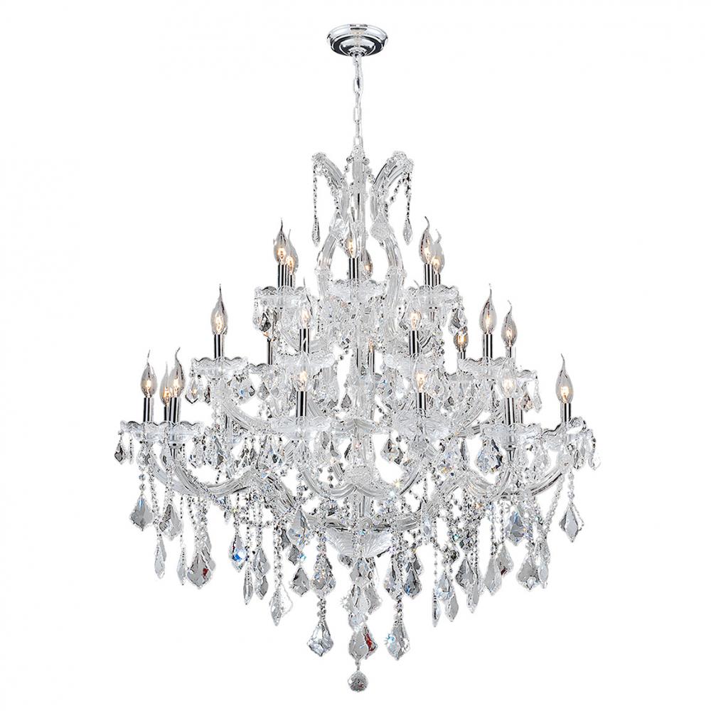Maria Theresa 28-Light Chrome Finish and Clear Crystal Chandelier 38 in. Dia x 42 in. H Three 3 Tier