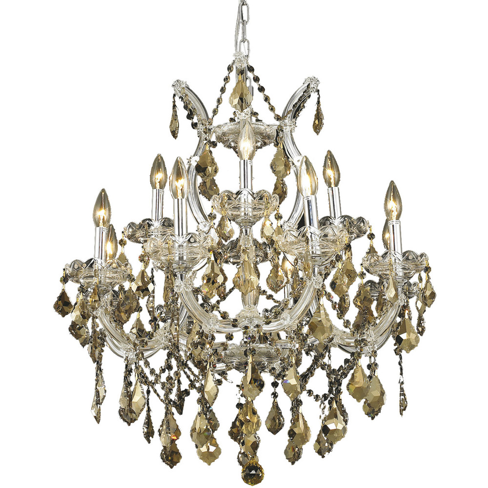 Maria Theresa 13-Light Chrome Finish and Golden Teak Crystal Chandelier 27 in. Dia x 26 in. H Two 2