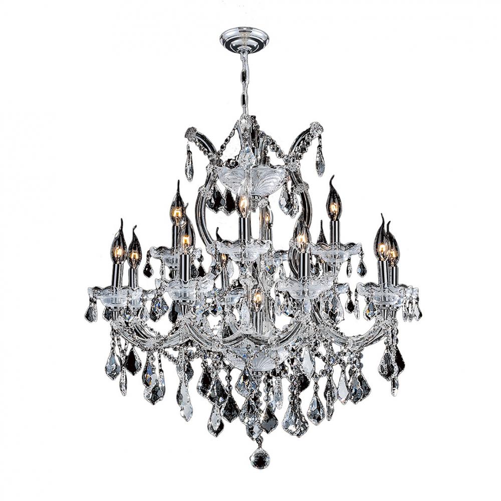 Maria Theresa 13-Light Chrome Finish and Clear Crystal Chandelier 27 in. Dia x 26 in. H Two 2 Tier L