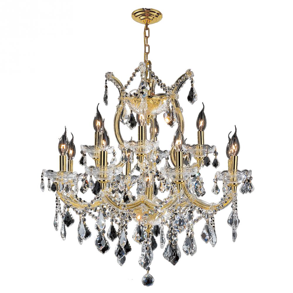 Maria Theresa 13-Light Gold Finish and Clear Crystal Chandelier 27 in. Dia x 26 in. H Two 2 Tier Lar