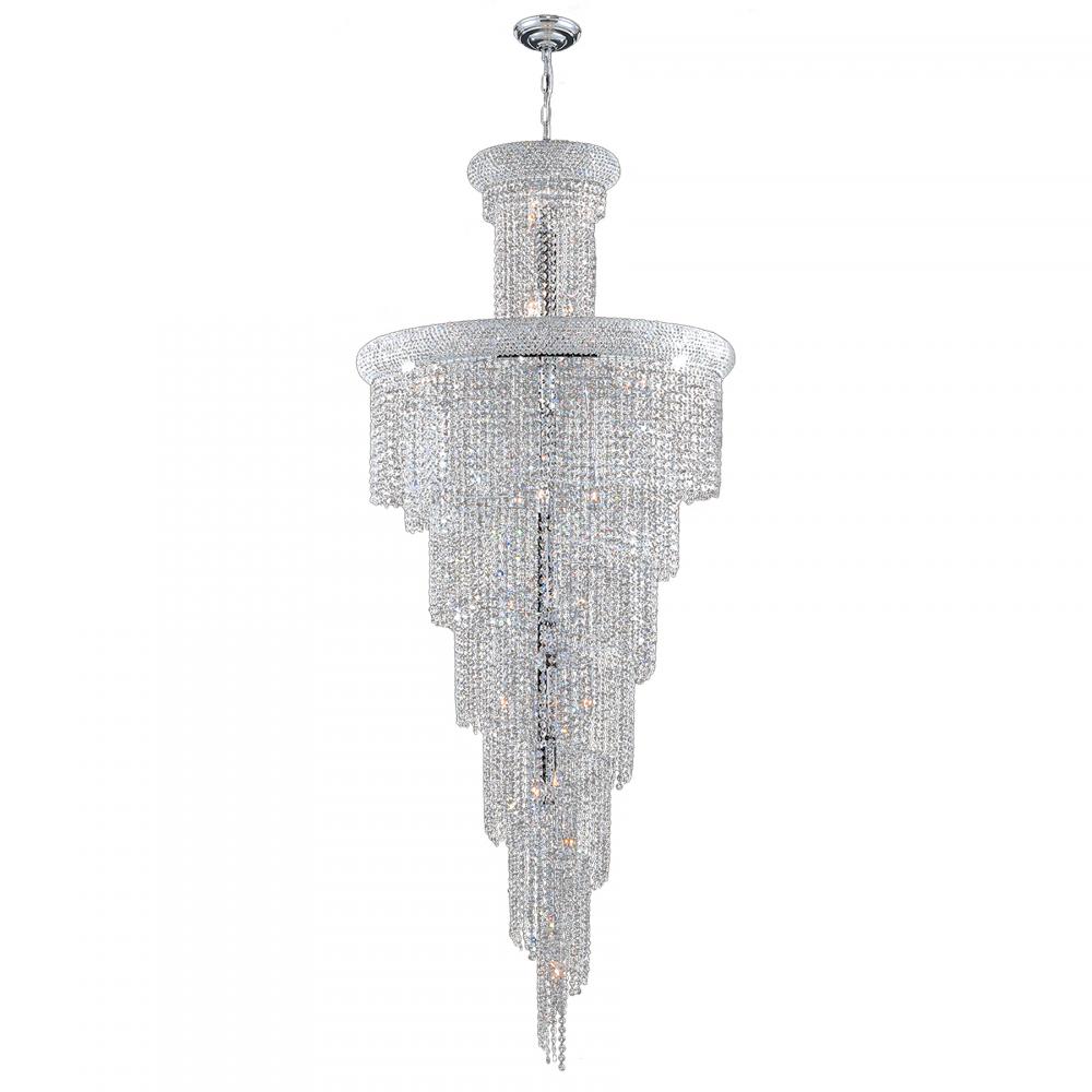 Empire 28-Light Chrome Finish and Clear Crystal Spiral Cascading Chandelier 30 in. Dia x 72 in. H La