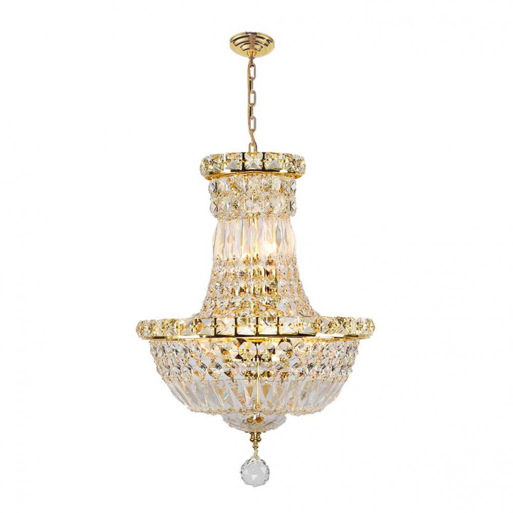 Empire 6-Light Gold Finish and Clear Crystal Chandelier 12 in. Dia x 16 in. H Round Mini