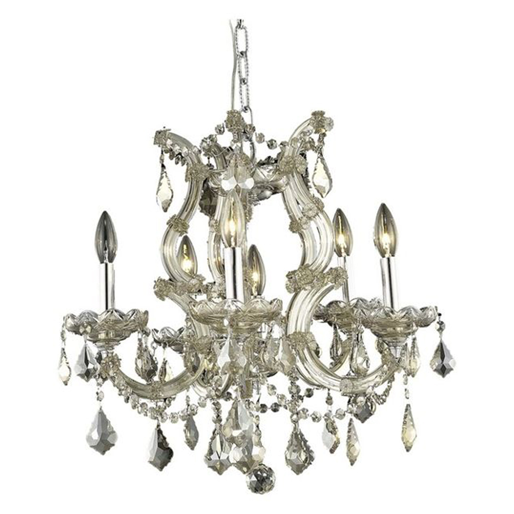 Maria Theresa 7-Light Chrome Finish and Golden Teak Crystal Chandelier 22 in. Dia x 25 in. H Medium