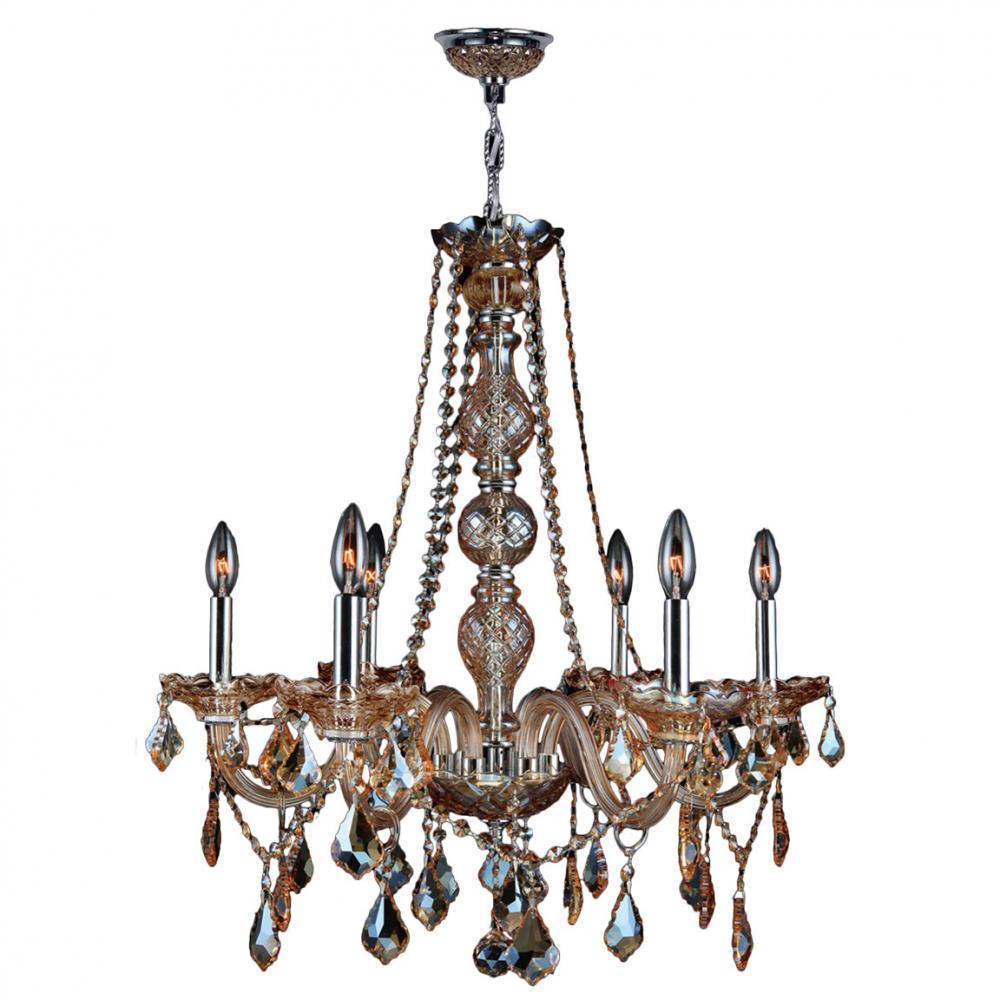Provence 6-Light Chrome Finish and Amber Crystal Chandelier 24 in. Dia x 28 in. H Large