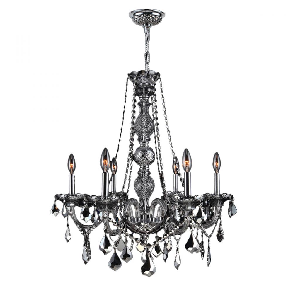 Provence 6-Light Chrome Finish and Smoke Crystal Chandelier 24 in. Dia x 28 in. H Large