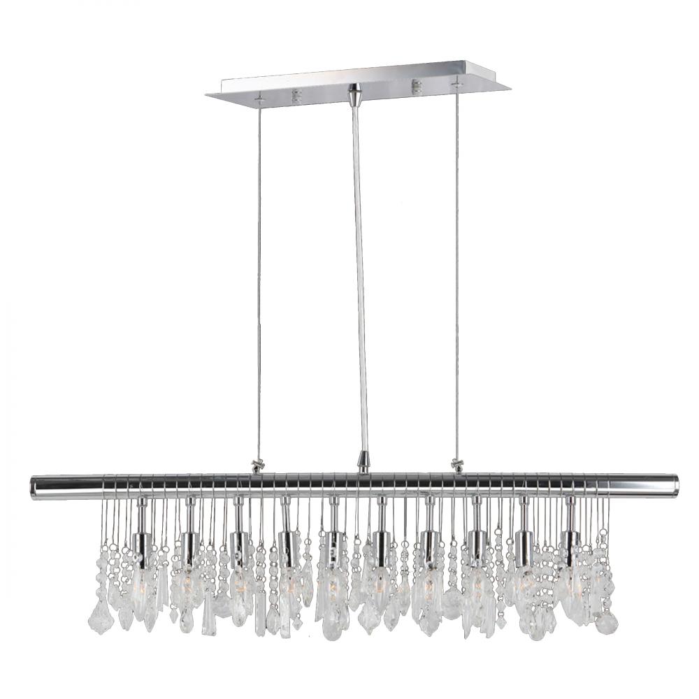 Nadia 10-Light Chrome Finish and Clear Crystal Linear Pendant and Bar Chandelier 36 in. L x 10 in. H