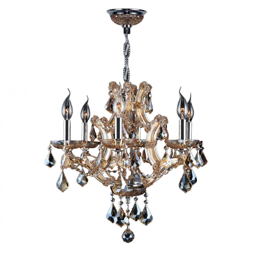 Maria Theresa 6-Light Chrome Finish and Amber Crystal Chandelier 20 in. Dia x 19 in. H Medium