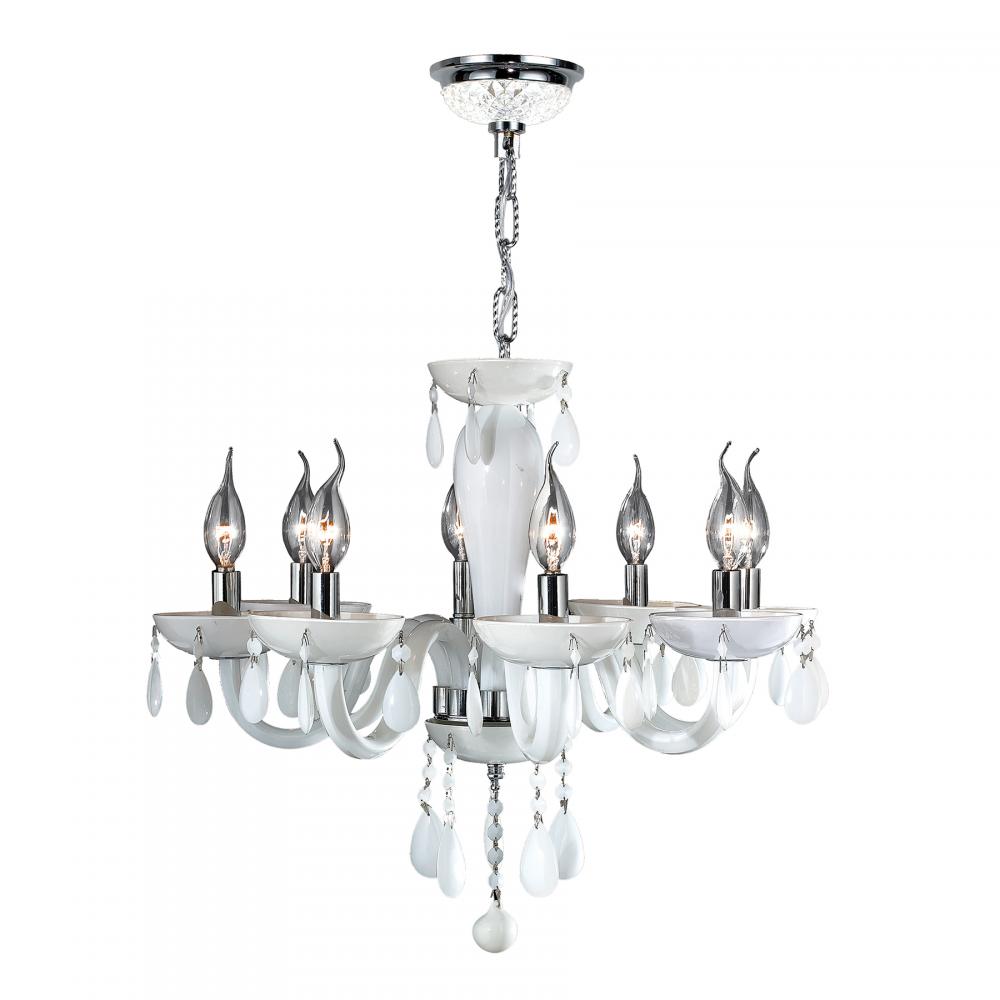 Gatsby Collection 8 Light Chrome Finish and White Blown Glass Chandelier 22" D x 19" H Mediu